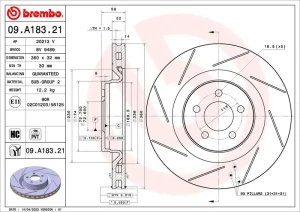 09.A183.21 BREMBO Tarcza hamulcowa