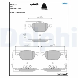 Zestaw klocków hamulcowych, hamulce tarczowe FORD FOCUS III DELPHI