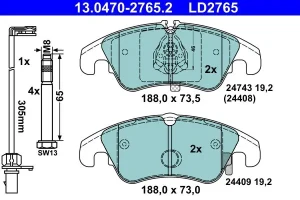 Klocki hamulcowe przód z czujnikiem AUDI A6 C7 ATE