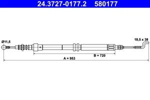 linka hamulca ręcznego vw t4 przednia 24.3727-0177.2 ATE