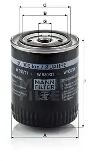 filtr oleju passat b5 W 930/21 MANN-FILTER