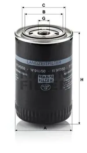 W 940/50 MANN-FILTER Filtr oleju z zaworem zwrotnym