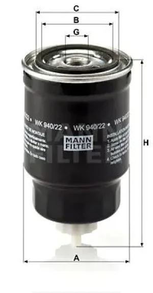 75.28, 95.32, 125.35,, 90.32,, 105.35,, 3.0, 120.35,, 28.10, Filtr paliwa NISSAN CABSTAR MANN-FILTER
