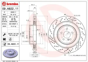 Tarcza hamulcowa tył MERCEDES-BENZ KLASA E W212 BREMBO