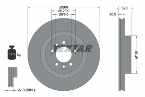 Tarcza hamulcowa przód LAND ROVER DISCOVERY V TEXTAR