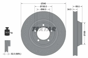 Tarcza hamulcowa lewy przód perforowana PORSCHE 911 VII TEXTAR