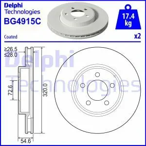 BG4915C DELPHI Tarcza hamulcowa przód wentylowana