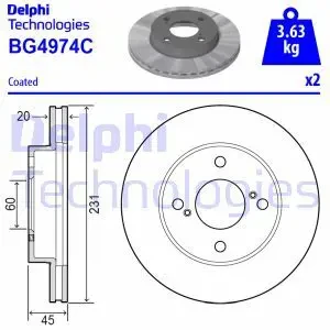 BG4974C DELPHI Tarcza hamulcowa przód wentylowana