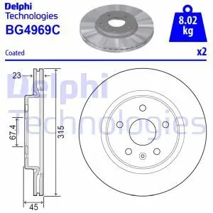 BG4969C DELPHI Tarcza hamulcowa tył wentylowana
