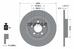 92304703 TEXTAR Tarcza hamulcowa tył