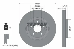 Tarcza hamulcowa przód HYUNDAI TUCSON TEXTAR