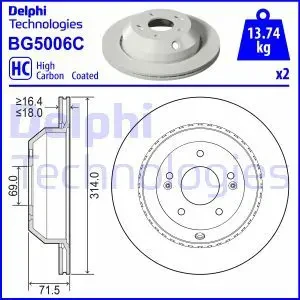BG5006C DELPHI Tarcza hamulcowa tył wentylowana