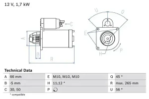 1.8 XDT, 1.7, 1.8 TD, 1.9, 1.8 PEUGEOT 205 II Rozrusznik BOSCH