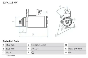1.4 TDI AUDI A2 Rozrusznik BOSCH