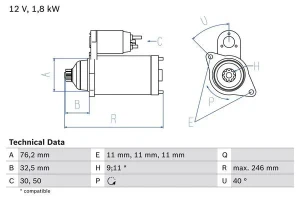 1.9 SDI, 1.7 SDI VW POLO 3 Rozrusznik BOSCH