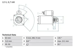 1.6 VTS, 1.6, 1.1, 1.6 VTL,, 1.1 X,, 1.0 X, 1.4 VTS CITROËN SAXO Rozrusznik BOSCH