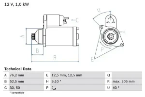 1.4 VW GOLF 5 Rozrusznik BOSCH