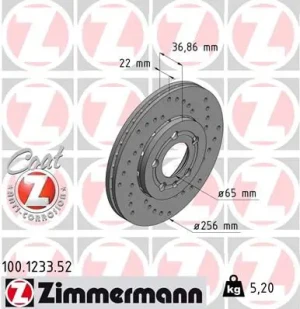 Tarcza hamulcowa przód VW POLO V ZIMMERMANN