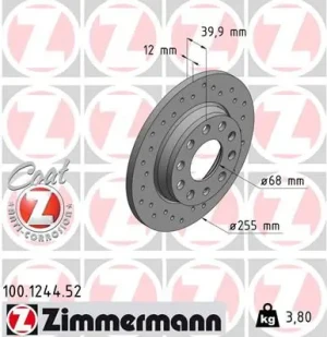 100.1244.52 ZIMMERMANN Tarcza hamulcowa tył