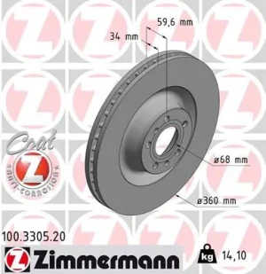 Tarcza hamulcowa przód AUDI A6 C6 ZIMMERMANN