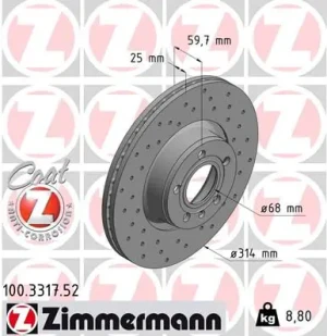 Tarcza hamulcowa przód AUDI A6 C6 ZIMMERMANN