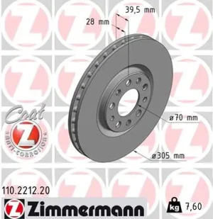 110.2212.20 ZIMMERMANN Tarcza hamulcowa przód