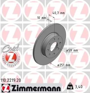 110.2219.20 ZIMMERMANN Tarcza hamulcowa tył