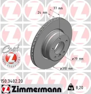 tarcze hamulcowe bmw e60 tył 150.3402.20 ZIMMERMANN