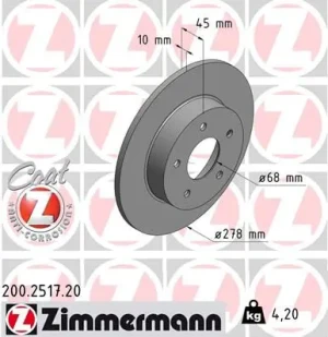 Tarcza hamulcowa tył NISSAN PRIMERA P12 ZIMMERMANN