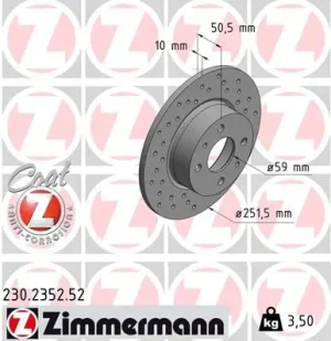 230.2352.52 ZIMMERMANN Tarcza hamulcowa tył