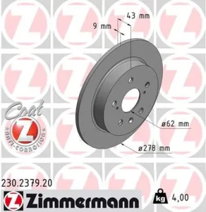 Tarcza hamulcowa tył FIAT SEDICI ZIMMERMANN