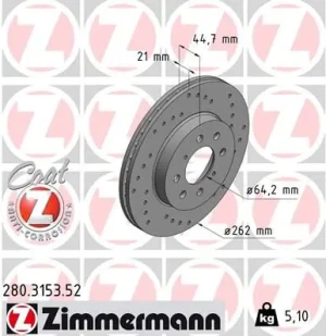 Tarcza hamulcowa przód ROVER 45 I ZIMMERMANN