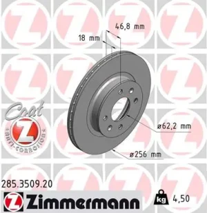 285.3509.20 ZIMMERMANN Tarcza hamulcowa przód