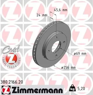 380.2166.20 ZIMMERMANN Tarcza hamulcowa przód