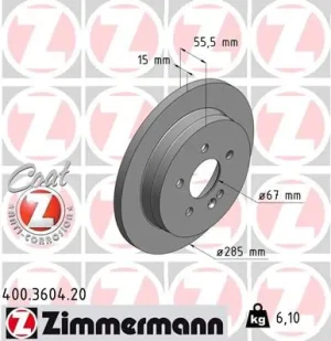 400.3604.20 ZIMMERMANN Tarcza hamulcowa tył
