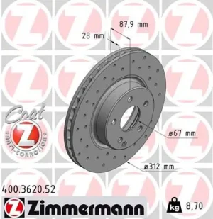 400.3620.52 ZIMMERMANN Tarcza hamulcowa przód
