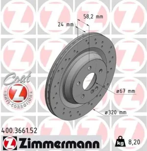 400.3661.52 ZIMMERMANN Tarcza hamulcowa tył