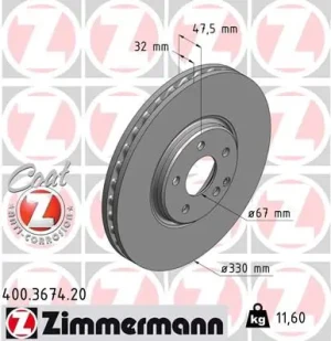 400.3674.20 ZIMMERMANN Tarcza hamulcowa przód