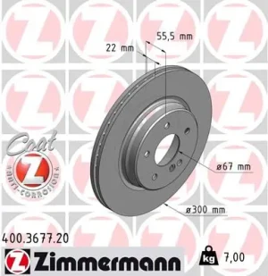 400.3677.20 ZIMMERMANN Tarcza hamulcowa tył