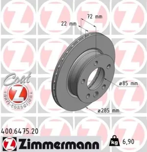 Tarcza hamulcowa przód MERCEDES-BENZ SPRINTER B904 ZIMMERMANN