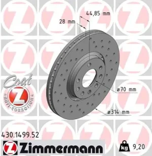 Tarcza hamulcowa przód OPEL VECTRA C ZIMMERMANN