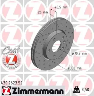 Tarcza hamulcowa przód OPEL ASTRA J ZIMMERMANN