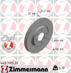 Tarcza hamulcowa przód CITROËN C4 I ZIMMERMANN