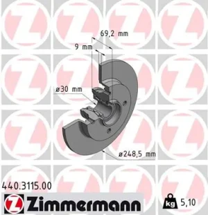 440.3115.00 ZIMMERMANN Tarcza hamulcowa tył