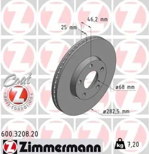 600.3208.20 ZIMMERMANN Tarcza hamulcowa przód