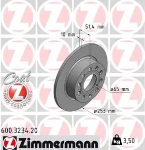 Tarcza hamulcowa tył VW JETTA 4 ZIMMERMANN