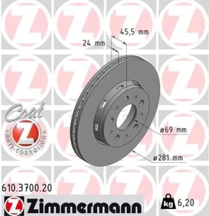Tarcza hamulcowa przód MITSUBISHI CARISMA ZIMMERMANN