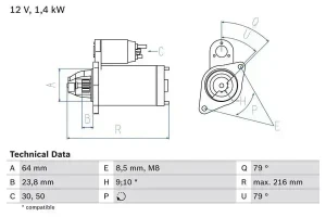 1.3 CDTI OPEL CORSA D Rozrusznik BOSCH