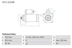 3.0 V6 VW TOUAREG II Rozrusznik BOSCH