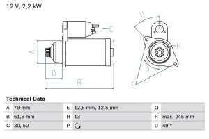 2.0 TFSI, 2.0 TDI VW TIGUAN 1 Rozrusznik BOSCH